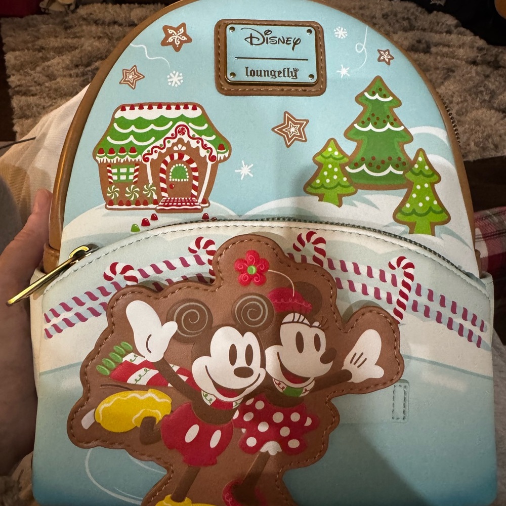 Loungefly Holiday Backpack - Blue and Brown with Festive Design